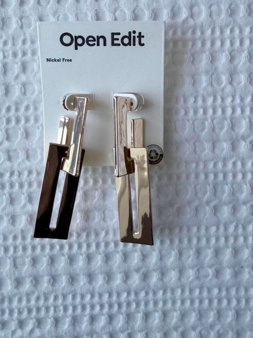 Open Edit Silver and Black Geometric Drop Earrings